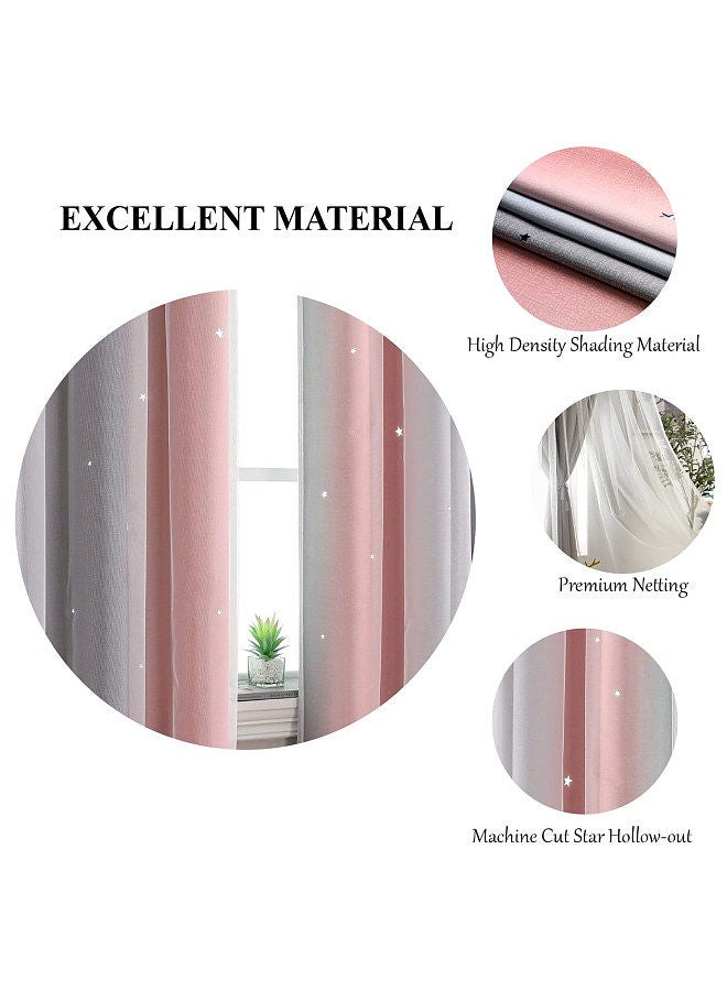1pc Curtain Simple Gradient Hollow-out Star Pattern Double Layer Blackout Bedroom Living Room Insulation Curtain  - Image 3