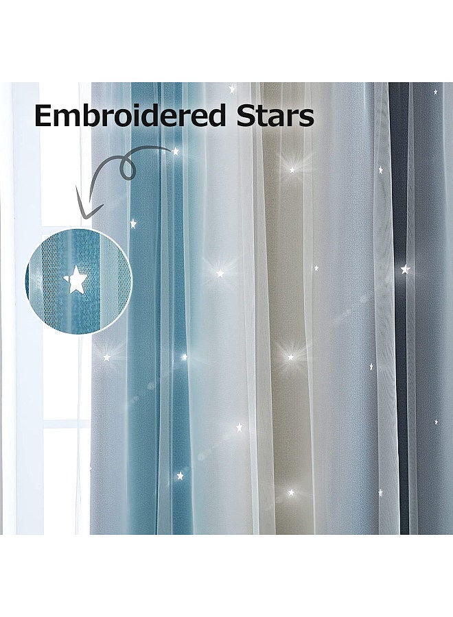 1pc Curtain Simple Gradient Hollow-out Star Pattern Double Layer Blackout Bedroom Living Room Insulation Curtain  - Image 4