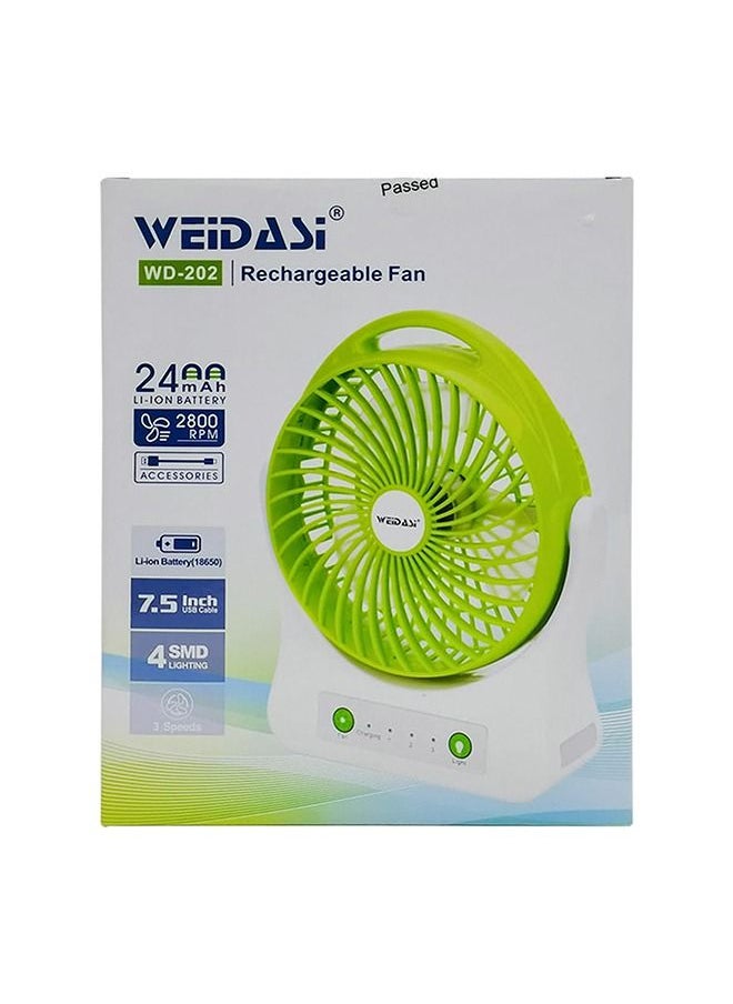 ويداسي - WEIDASI WD-202 مروحة عمودية بلاستيكية صغيرة الحجم قابلة لإعادة الشحن مع إضاءة و 3 خطوات للتحكم في السرعة - Image 1