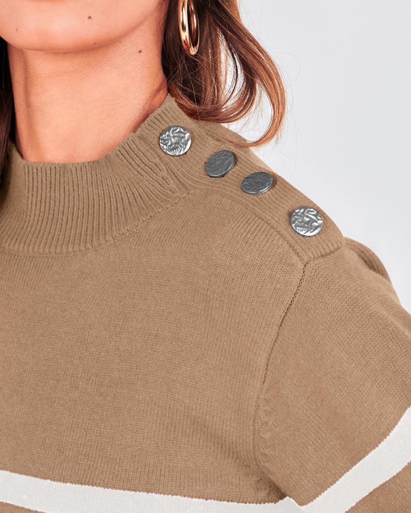 KIRUNDO Fall Sweaters for Women 2026 Striped Turtleneck Ribbed Knit Sweater Trendy Pullover Jumper Winter Fashion Clothing(Small, Light Khaki) - Image 5