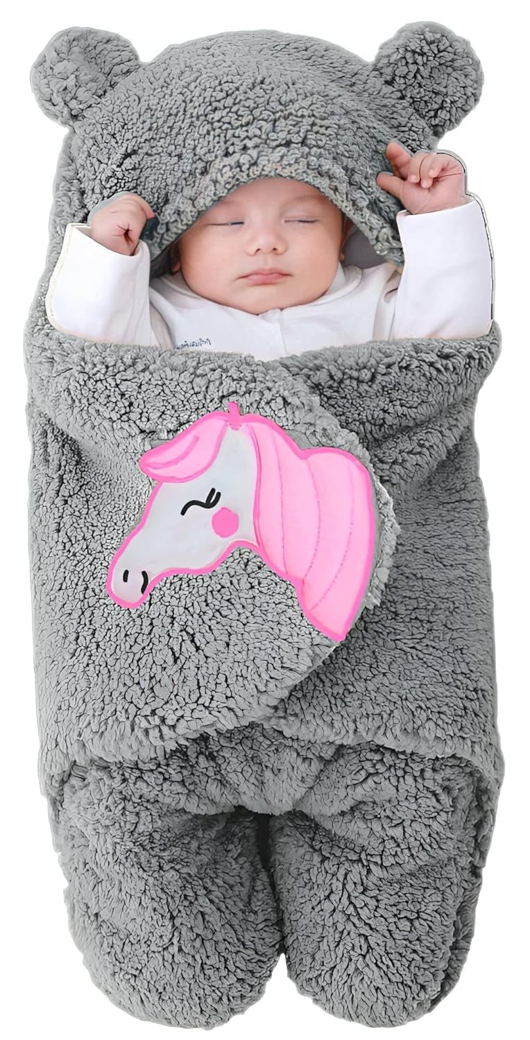 Brandonn BRANDONN Baby Blankets New Born Combo Pack of Wearable Hooded Swaddle Wrapper Sleeping Bag for Baby Boys and Baby Girls Pack of 2 (0-6 Months, Beige & Grey)  - Image 3