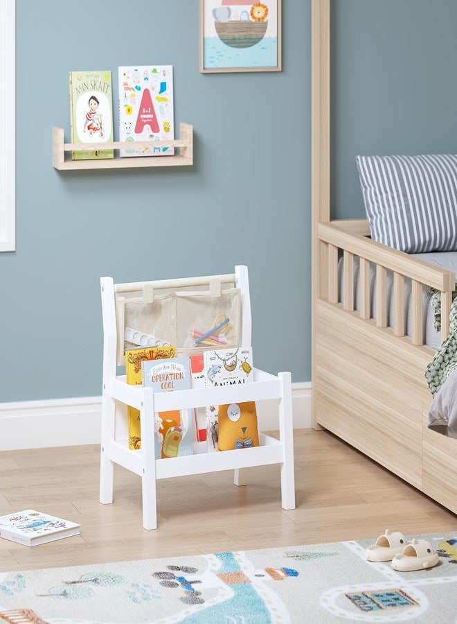 Spirich Kids Bookshelf with Storage, Montessori Book Shelf for Kids Rooms, Toddler Book Caddy with Clear Pouch, Floor Children Bookcase Wood, Holds Up to 50 Books and Toys, White - Image 2