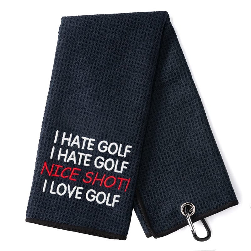 DYJYBMY DYJYBMY I Hate Golf Nice Shot I Love Golf Funny Golfing Golf Towel with Carabiner Clip Golf Gifts for Men Women Birthday Gifts for Golf Fan Retirement Gifts