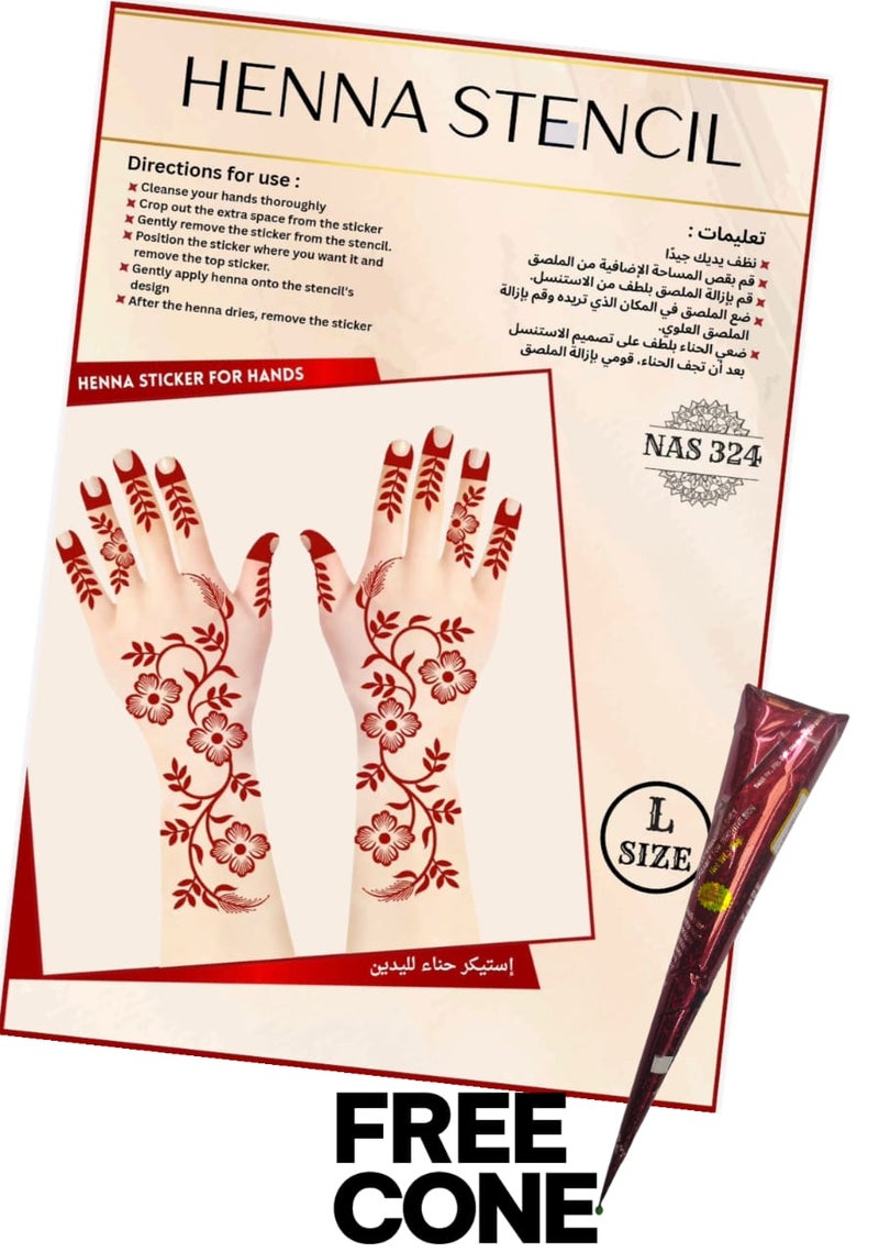 Reusable Henna Stencil Set 3PCS COMBO with Free Cone – Easy Mehndi Design Templates for Hands NAS324 - Image 1