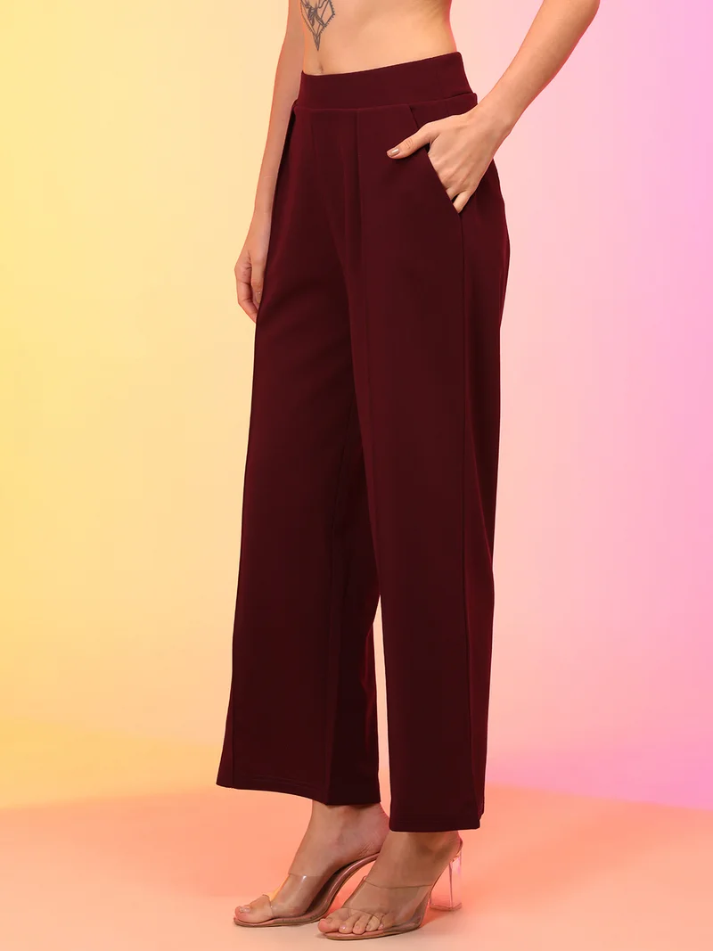 globus Women Straight Fit High-Rise Pleated Parallel Trousers