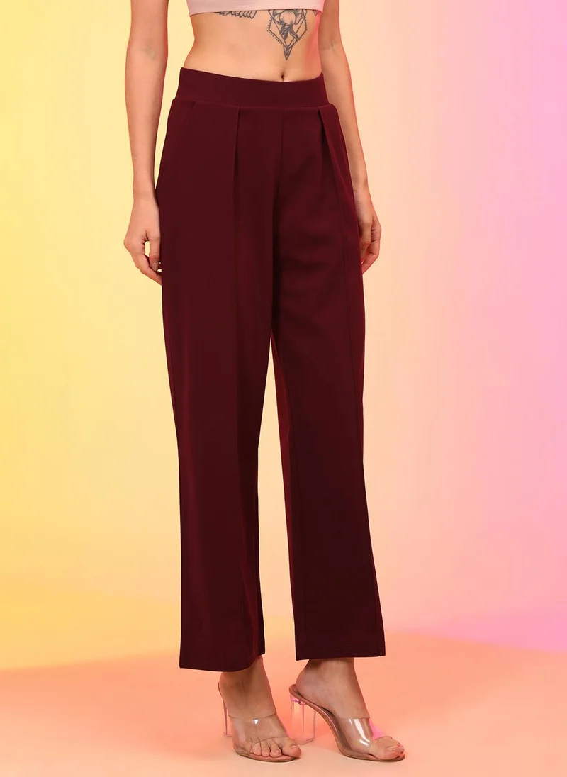 globus Globus Women Straight Fit High-Rise Pleated Parallel Workwear Trousers