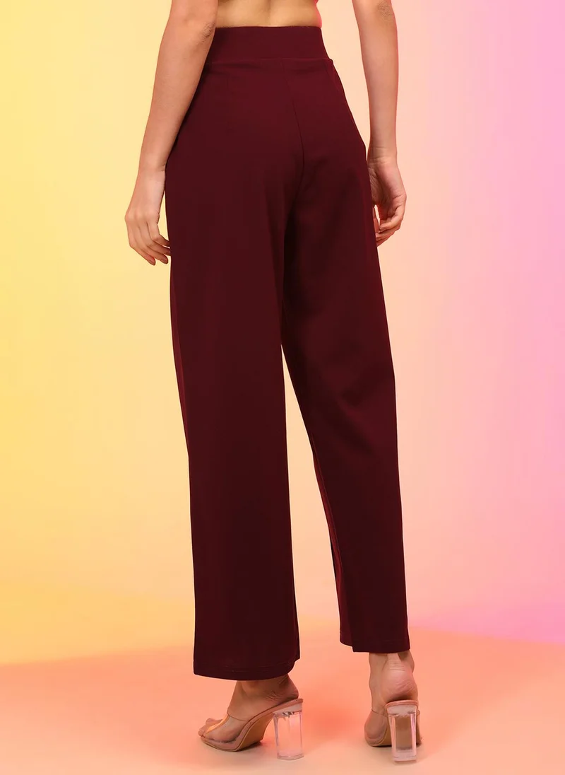 globus Globus Women Straight Fit High-Rise Pleated Parallel Workwear Trousers