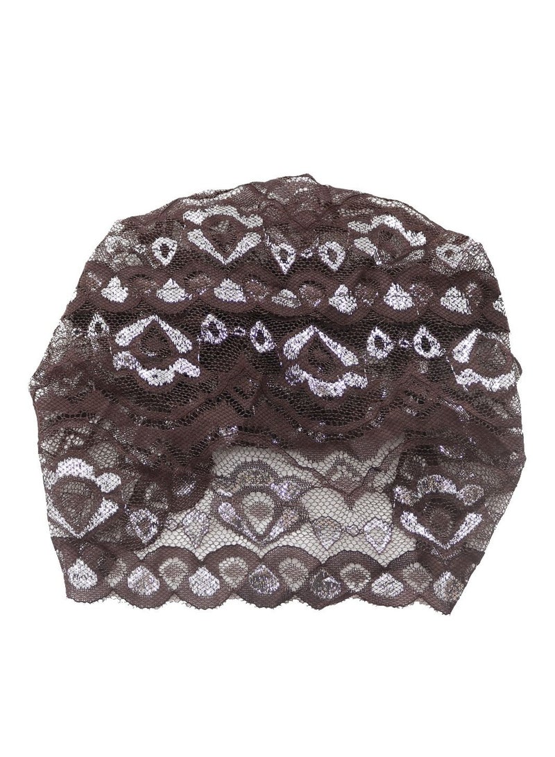 Loquat Women's Solid Color Shiny Lace Hijab Inner Cap Brown  - Image 2