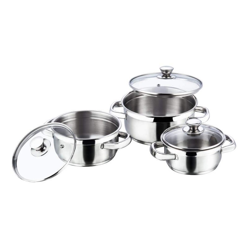 VINOD Vinod Bremen Stainless Steel Saucepot Set of 3 with Glass Lid 25mm Thick Base Riveted Sturdy Handle 2 Year Warranty Induction and Gas Base Silver - Image 1