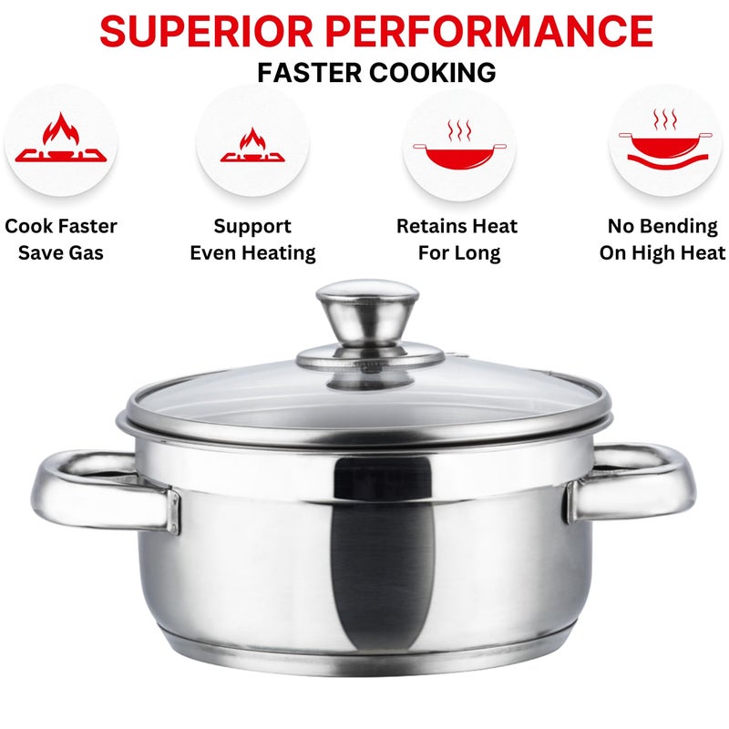 VINOD Vinod Bremen Stainless Steel Saucepot Set of 3 with Glass Lid 25mm Thick Base Riveted Sturdy Handle 2 Year Warranty Induction and Gas Base Silver - Image 3