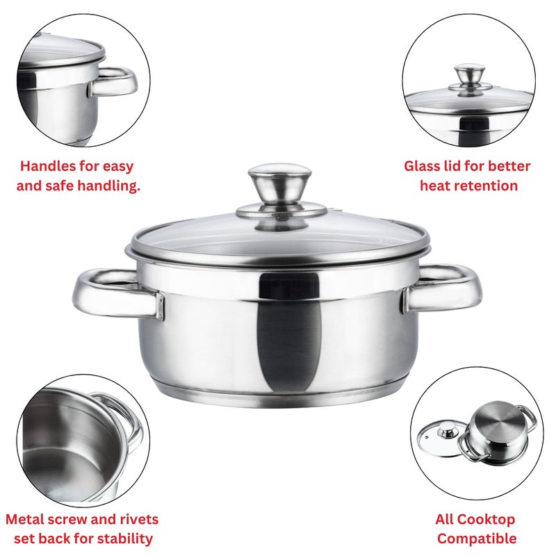 VINOD Vinod Bremen Stainless Steel Saucepot Set of 3 with Glass Lid 25mm Thick Base Riveted Sturdy Handle 2 Year Warranty Induction and Gas Base Silver - Image 5