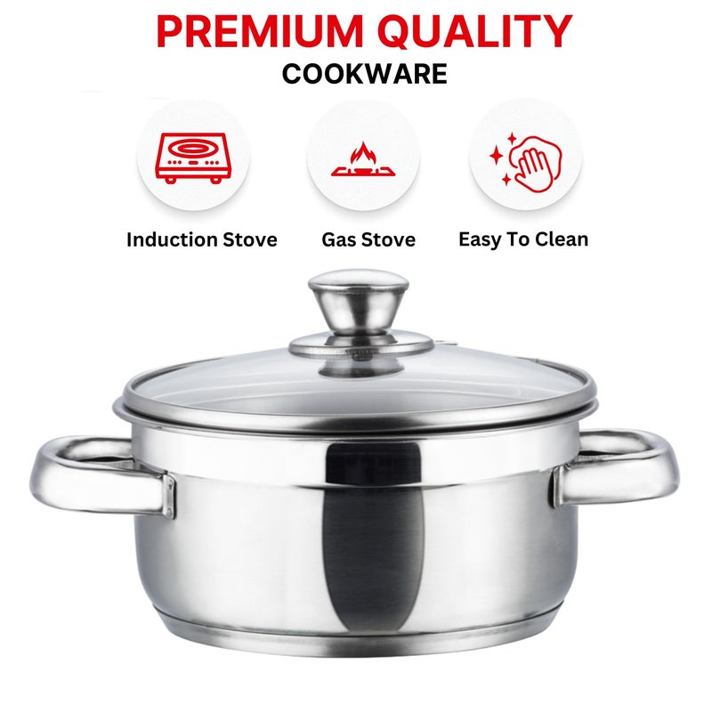 VINOD Vinod Bremen Stainless Steel Saucepot Set of 3 with Glass Lid 25mm Thick Base Riveted Sturdy Handle 2 Year Warranty Induction and Gas Base Silver - Image 4