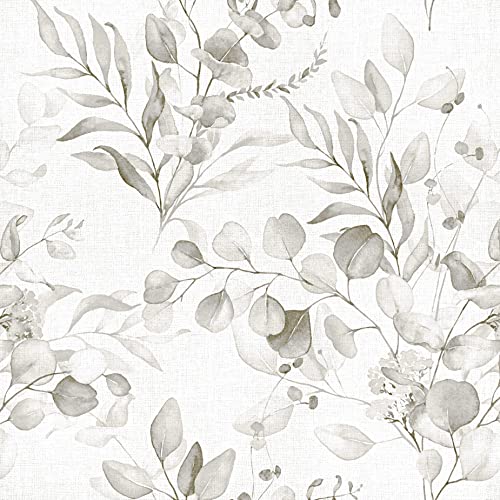 Naphite Floral Wallpaper Peel and Stick Wallpaper for Bedroom Grey Floral Boho Contact Paper for Cabinets Drawer Self Adhesive Removable Farmhouse Contact Paper Eucalyptus Leaf Nursery 17.3inW 393inL - Image 1