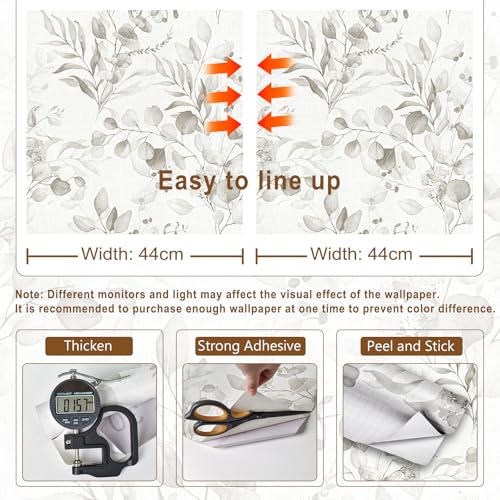 Naphite Floral Wallpaper Peel and Stick Wallpaper for Bedroom Grey Floral Boho Contact Paper for Cabinets Drawer Self Adhesive Removable Farmhouse Contact Paper Eucalyptus Leaf Nursery 17.3inW 393inL - Image 3