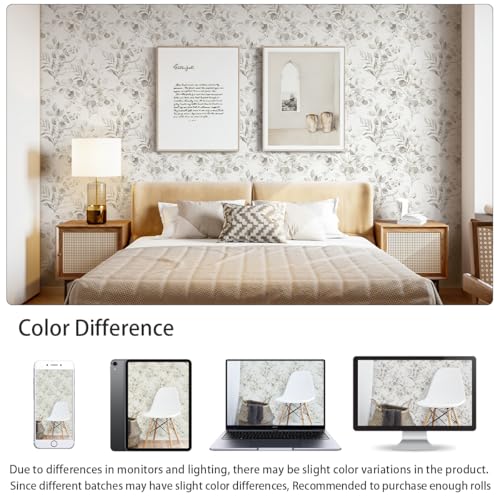 Naphite Floral Wallpaper Peel and Stick Wallpaper for Bedroom Grey Floral Boho Contact Paper for Cabinets Drawer Self Adhesive Removable Farmhouse Contact Paper Eucalyptus Leaf Nursery 17.3inW 393inL - Image 4