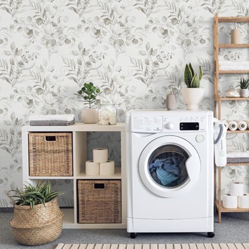Naphite Floral Wallpaper Peel and Stick Wallpaper for Bedroom Grey Floral Boho Contact Paper for Cabinets Drawer Self Adhesive Removable Farmhouse Contact Paper Eucalyptus Leaf Nursery 17.3inW 393inL - Image 2