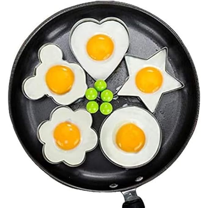 SWIUKPHE 5Pcs Fried Egg Mold Egg Ring Egg Shaper Stainless Steel Pancake Mold Kitchen Tool Pancake Rings - Image 1