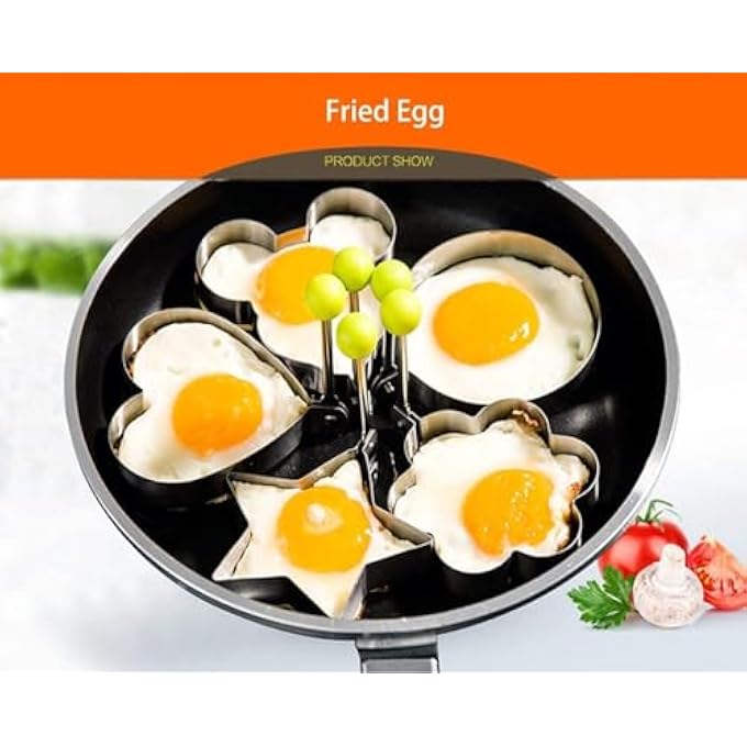 SWIUKPHE 5Pcs Fried Egg Mold Egg Ring Egg Shaper Stainless Steel Pancake Mold Kitchen Tool Pancake Rings - Image 2