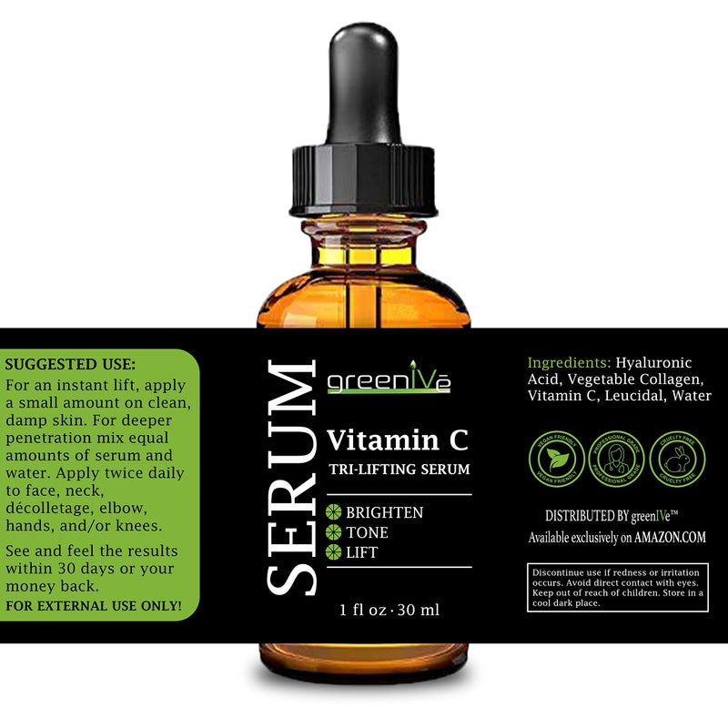 GreenIVe Vitamin C Serum Tri-Lifting Serum with Hyaluronic Acid, Vegetable Collagen & Leucidal - Image 3