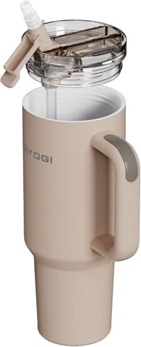 YOGI Ceramic Lined Metal Allergy Safe 30oz Tumbler with Handle and Straw Leakproof Flip Sip Lid Vacuum Insulated Stainless Steel Travel Cup for Iced Coffee Water and AllDay Hydration 30oz Driftwood - Image 1