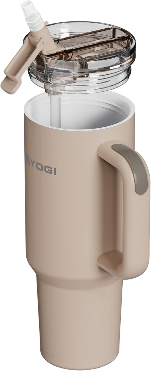 YOGI Ceramic Lined Metal Allergy Safe 30oz Tumbler with Handle and Straw Leakproof Flip Sip Lid Vacuum Insulated Stainless Steel Travel Cup for Iced Coffee Water and AllDay Hydration 30oz Driftwood - Image 2