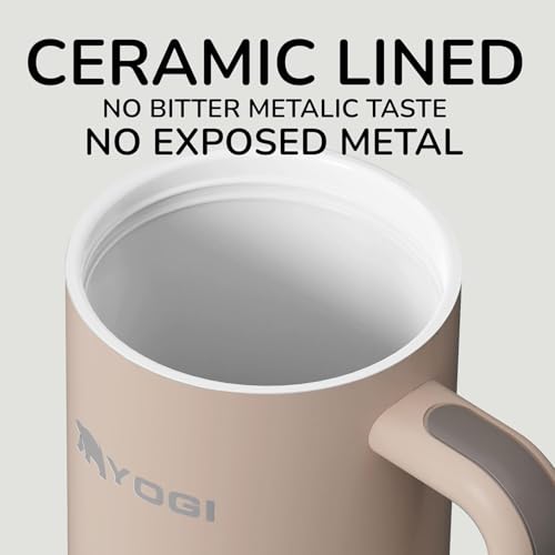 YOGI Ceramic Lined Metal Allergy Safe 30oz Tumbler with Handle and Straw Leakproof Flip Sip Lid Vacuum Insulated Stainless Steel Travel Cup for Iced Coffee Water and AllDay Hydration 30oz Driftwood - Image 3