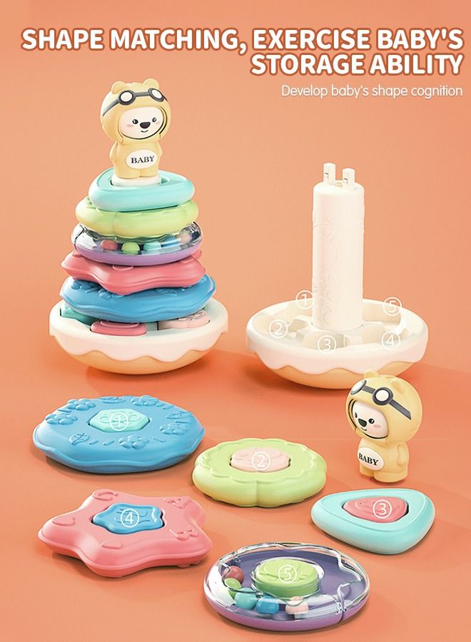 جرويك ألعاب حلقات تكديس الأطفال، هزازة خشخيشة للأطفال، ممتعة لتغيير الوجه، مطابقة الأشكال، مونتيسوري، تعليمية للأطفال في وقت مبكر، متعددة الوظائف - Image 2