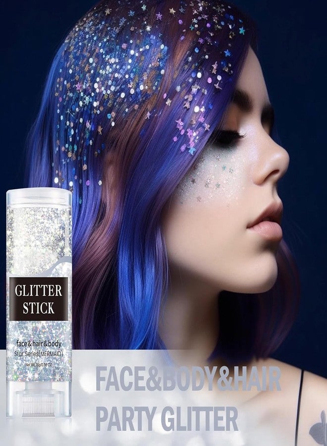 Skynest Clear White Body Glitter,Mardi Gras Face Glitter Makeup for Kids Women,Face Glitter for Running,Sparkly Chunky Hair Glitter,Singer Concert Festival Rave Accessories,Mermaid Glitter Face Paint - Image 2