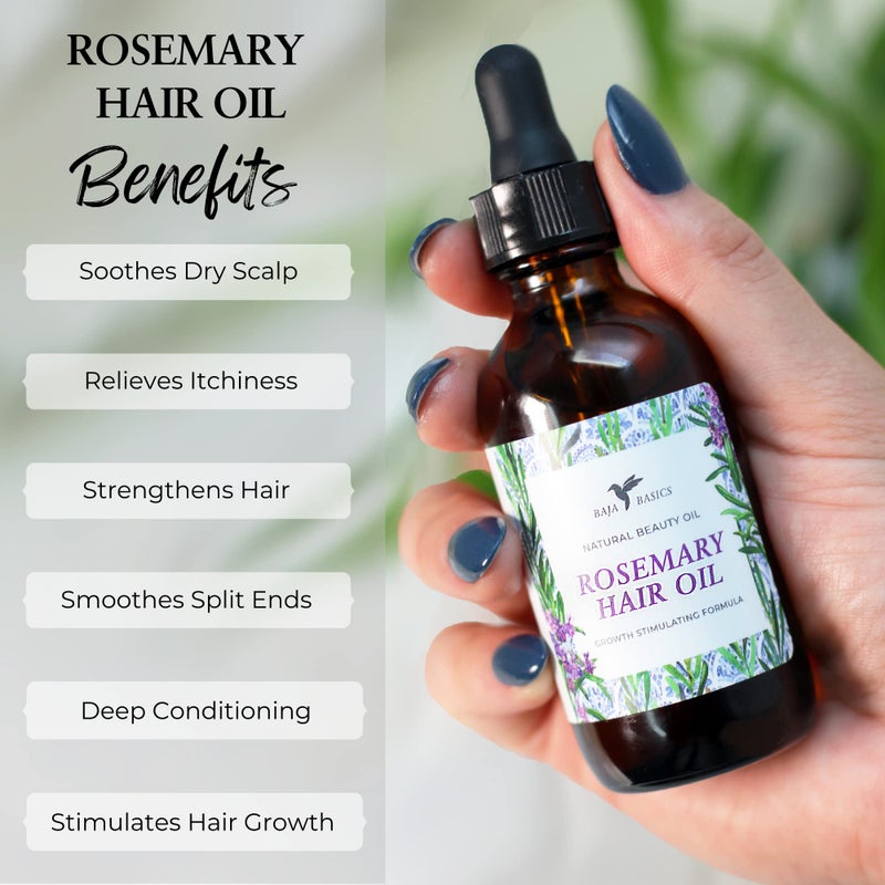 Baja Basics Organic Rosemary Oil: Hair Growth, Moisturizing for Split Ends & Dry Scalp, Hair Strengthening, All Hair Types, 2 oz - Image 2