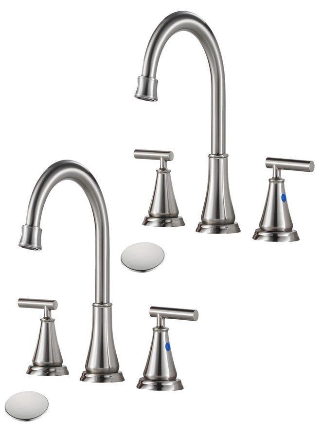 Fransiton 8 Inch Widespread Bathroom Sink Faucet 3 Hole 2-Pack, Brushed Nickel with Metal Pop-Up Drain Assembly,2 Handle for Sink Vanity - Image 1