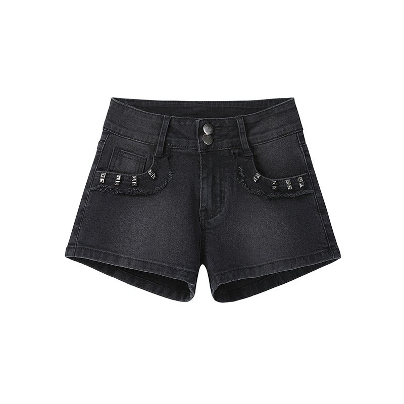 Rivet Design Short Jeans for Women Stretch Skinny A-Line Low Waist - Image 5