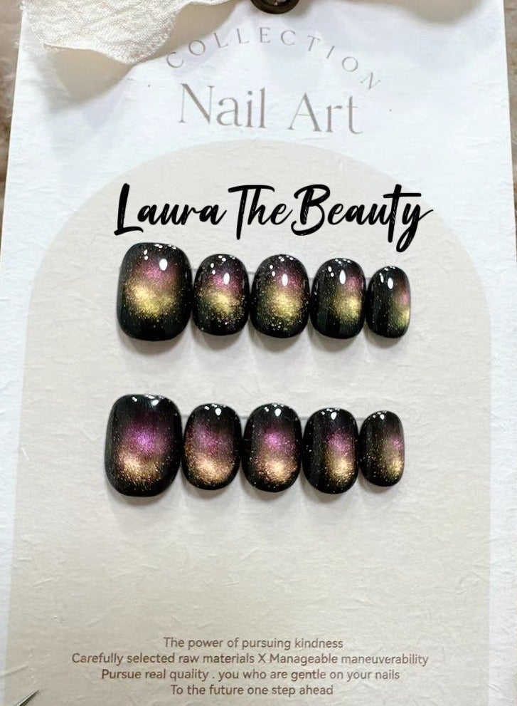 LauraTheBeauty LauraTheBeauty 10 Pcs Rhinestone Nail Art False Nails Short Square Fake Nails Press on Nails with Wearing Tools  - Image 1