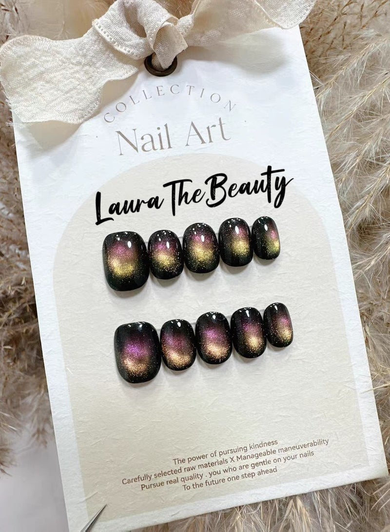 LauraTheBeauty LauraTheBeauty 10 Pcs Rhinestone Nail Art False Nails Short Square Fake Nails Press on Nails with Wearing Tools  - Image 2