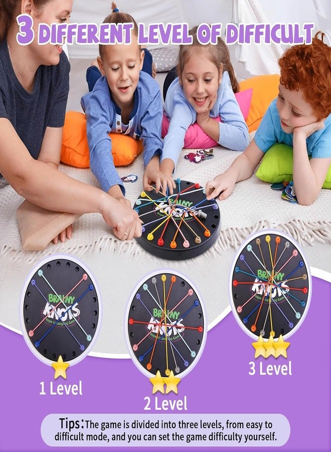 LUXART Brainy Knots Rope Untangling Challenge | Premium Logic Board Game for Kids & Adults | 22 x 22 cm Puzzle Game with 3 Difficulty Levels | Includes 10 Elastic Ropes & Storage Bag - Image 4