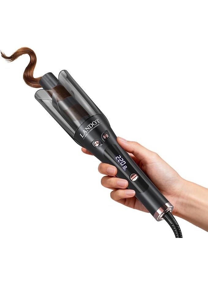 LANDOT Hair Curler Automatic Rotating, 2-Way Curling Wand with Anti-Scald Guard & Tangle-Free Technology, 8 Heat Settings & Dual Voltage for Salon Curls at Home, Ideal for Beginners - Classic Black | 2-Way Anti-Tangle Self Curling Wand, Ceramic Tourmaline Barrel, Dual Voltage Travel Iron for Beginners & All Hair Types - Image 1