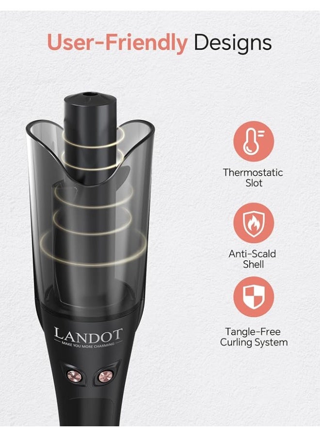 LANDOT Hair Curler Automatic Rotating, 2-Way Curling Wand with Anti-Scald Guard & Tangle-Free Technology, 8 Heat Settings & Dual Voltage for Salon Curls at Home, Ideal for Beginners - Classic Black | 2-Way Anti-Tangle Self Curling Wand, Ceramic Tourmaline Barrel, Dual Voltage Travel Iron for Beginners & All Hair Types - Image 3