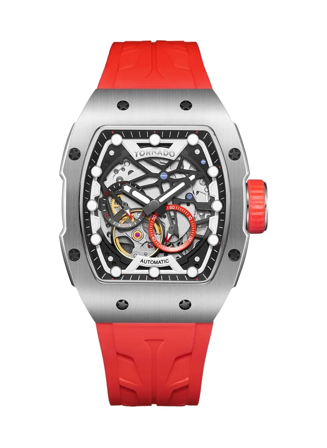 تورنيدو Men's Automatic Display Watch With Red Silicone Strap - T24302-SSRB