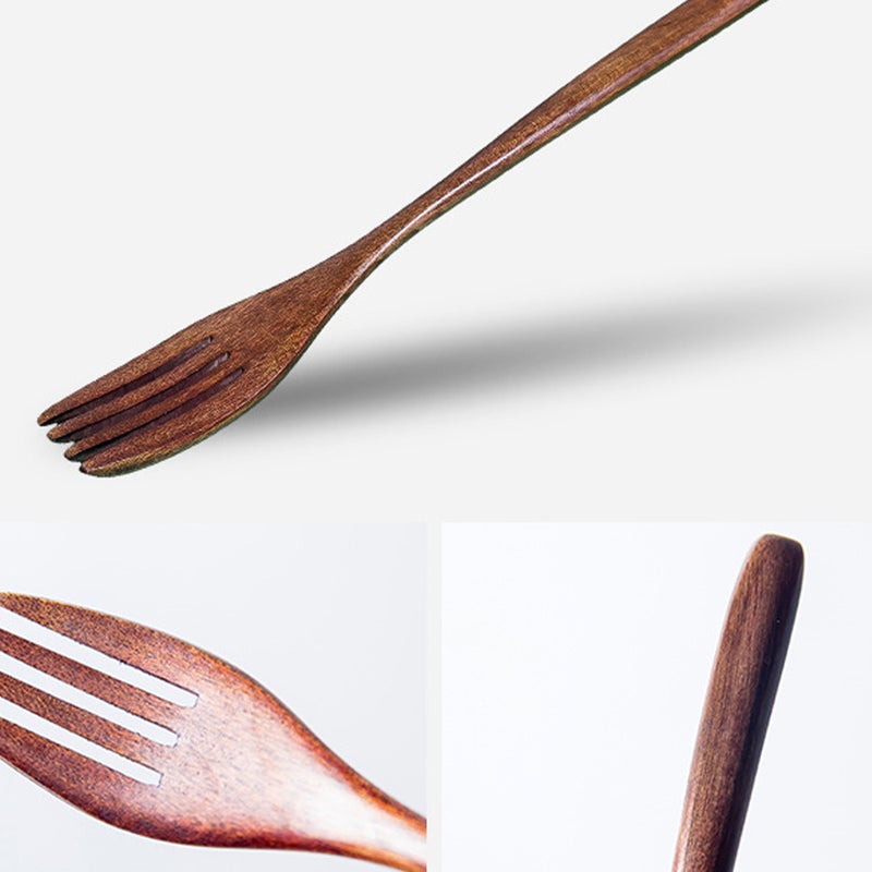 🍳 طقم شوكة وملعقة خشبية بقطعتين ستايل ياباني للأكل منزلي ومطاعم - Image 4