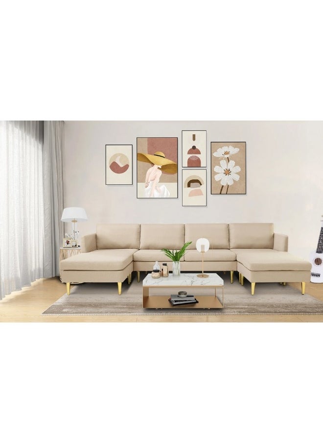 Homzmart Swedish Wood and Linen L-Shape Sofa - Beige  - Image 1