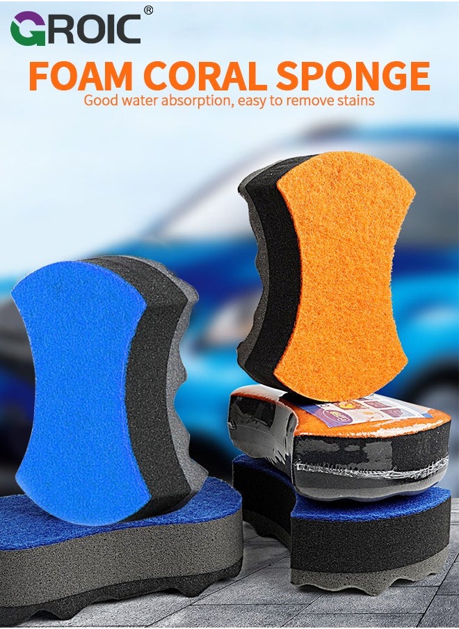 GROIC - 2-PCs Car Wash Sponges, Three-Layer Big Wave Car Wash Sponge, Car Cleaning Supplies High Foam Cleaning Washing Sponge Pad for Car Cleaning Scrubber Non-Scratch 20.5*14.5*7 CM - Image 1