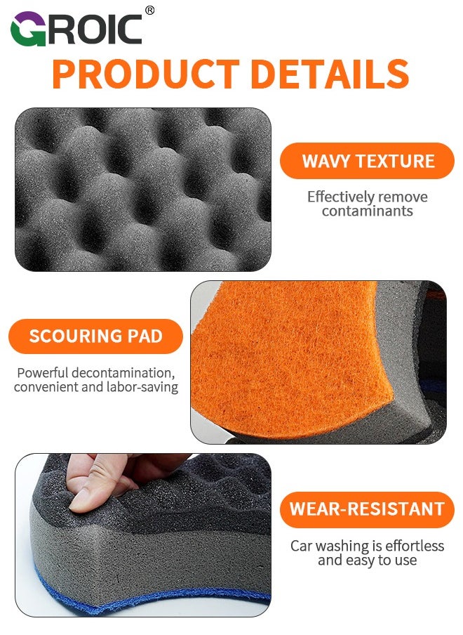 GROIC - 2-PCs Car Wash Sponges, Three-Layer Big Wave Car Wash Sponge, Car Cleaning Supplies High Foam Cleaning Washing Sponge Pad for Car Cleaning Scrubber Non-Scratch 20.5*14.5*7 CM - Image 1