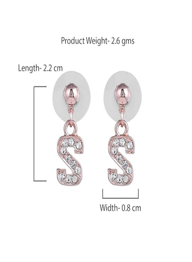 Estele Fashion Earrings for Women Rosegold Plated Sparkling Letter Drop Earrings with White Austrian Crystals for Girls and Women - Image 5