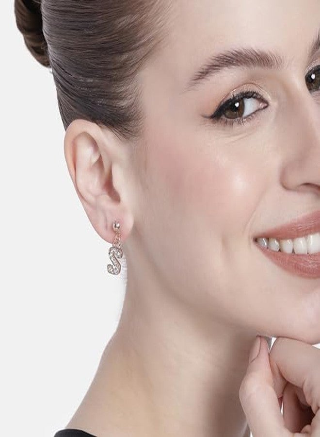 Estele Fashion Earrings for Women Rosegold Plated Sparkling Letter Drop Earrings with White Austrian Crystals for Girls and Women - Image 3