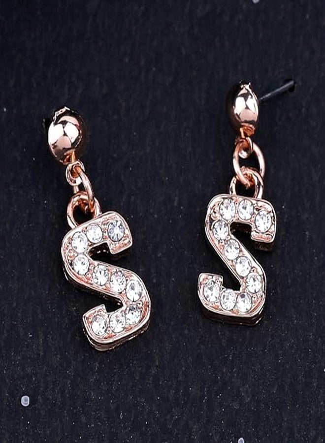 Estele Fashion Earrings for Women Rosegold Plated Sparkling Letter Drop Earrings with White Austrian Crystals for Girls and Women - Image 4
