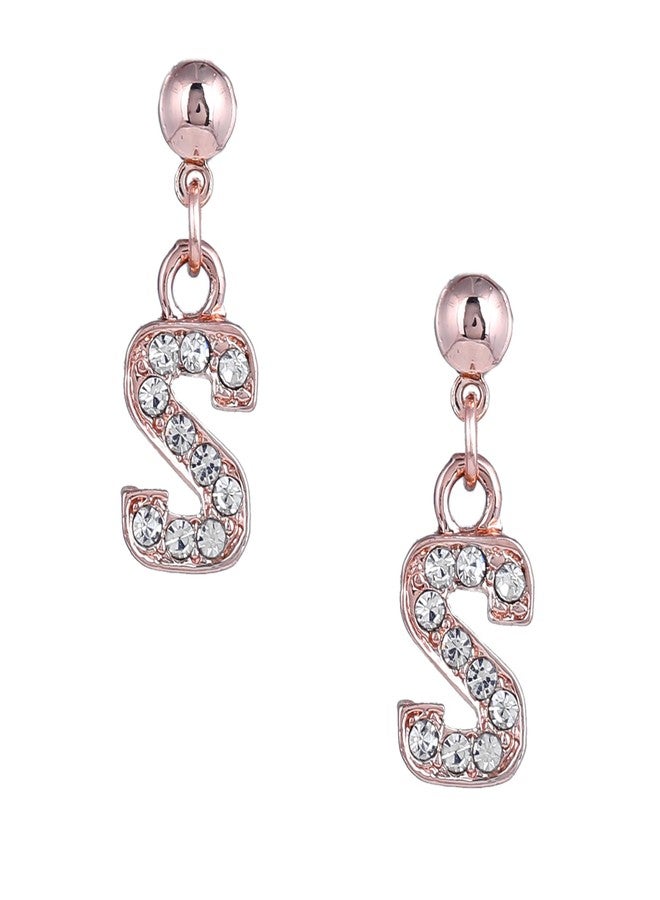 Estele Fashion Earrings for Women Rosegold Plated Sparkling Letter Drop Earrings with White Austrian Crystals for Girls and Women - Image 2
