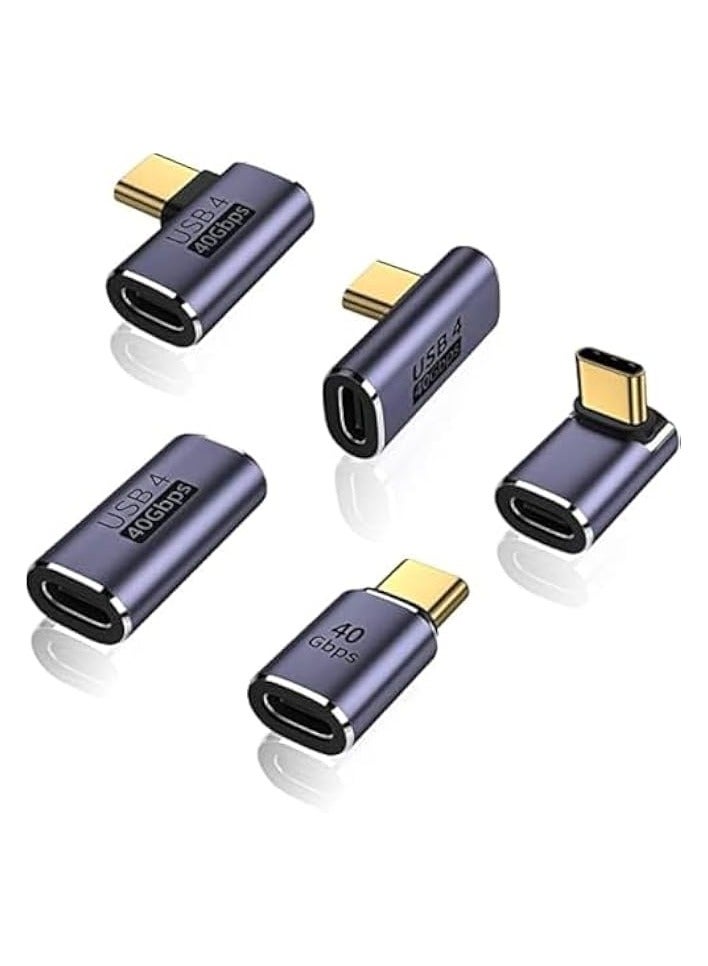 erorex 5 Pcs USB C Adapter, USB C Male to Female 90 Degree Connector, Up&Down, Middle Bend and Side Bend 90 Degree Right Angle for Laptop, Tablet, Phones, Game machine - Image 1