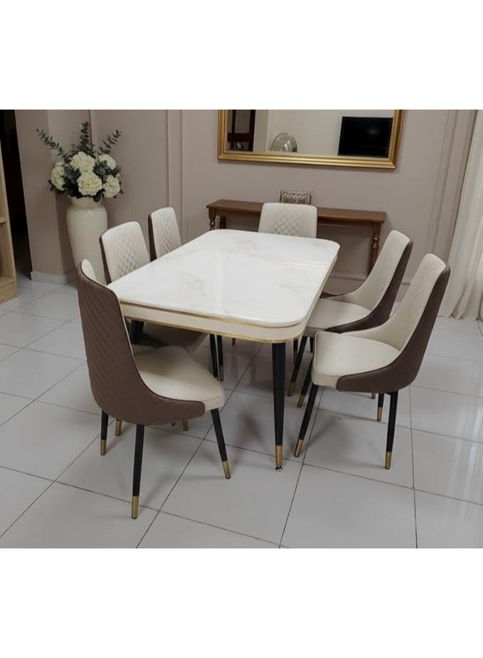 LHFHOMT HFHOMT-7 Pieces Dining Sets, Table and Chairs Set for 6 Person, Sturdy Kitchen Dining Room Set, Suitable Table Furniture for Home - Image 1