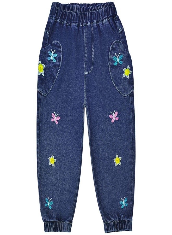 Peacolate 2-7Years Little Girls Spring Autumn 2pcs Clothing Set Long Sleeve Gradient Colour Sweater and Embroider Butterfly Flower Jeans(Pink,4T) - Image 4