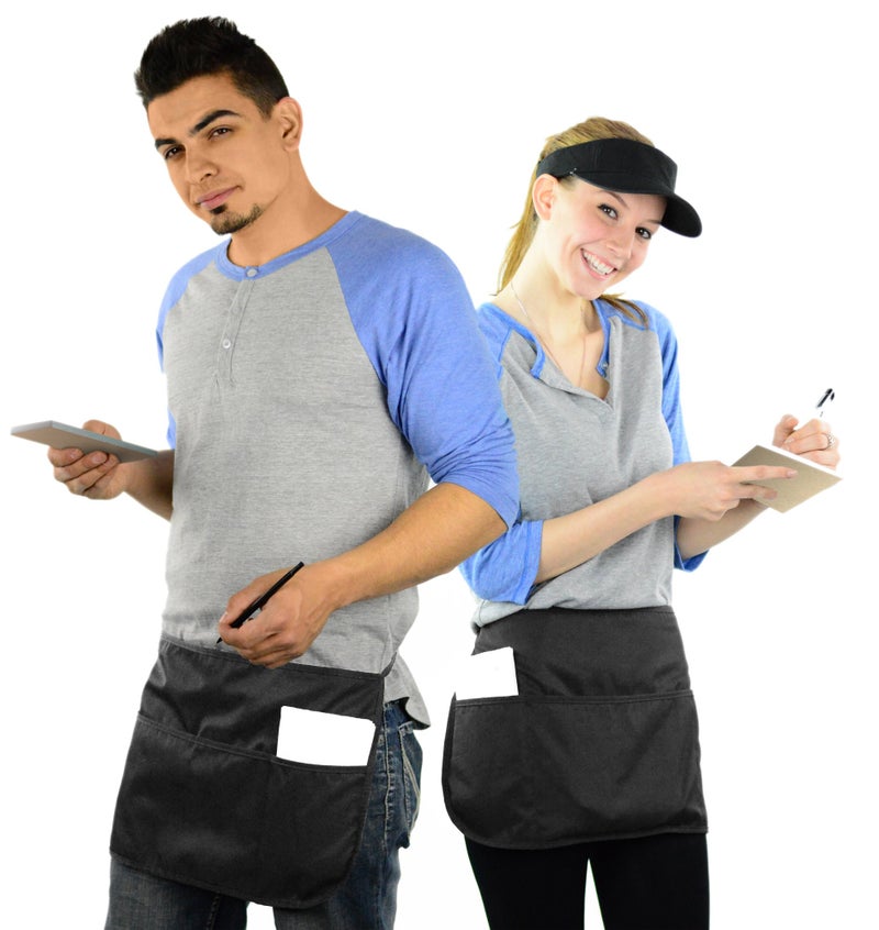 Mato & Hash Double sided 3 Pocket Waist Apron with Pen Holder | Waterproof Apron for Severs, Bartenders, Cooking, Crafts 6PK Black - Image 3
