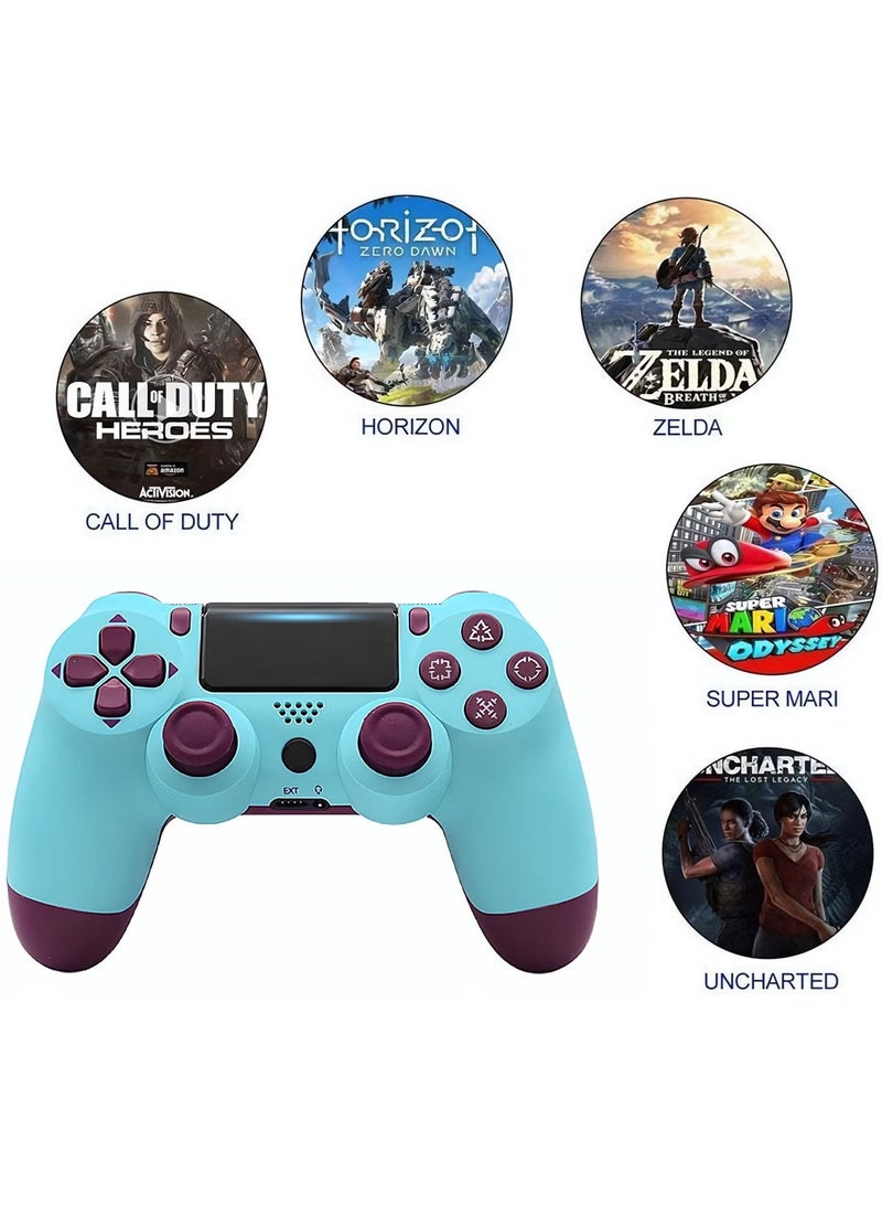 Wireless Controller for Computer Games with Dual Vibration, DualShock Wireless Controller for PS4, Clickable Touchpad and Anti-Slip, Berry Blue - Image 1